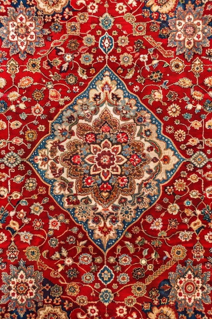 Photo part of old red persian carpet texture abstract ornament