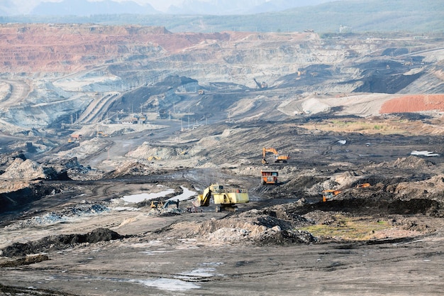 Part of a pit with big mining truck working