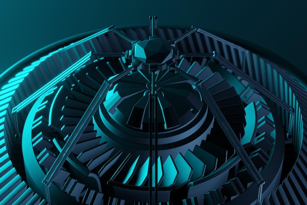 Part of rocket on the turbine on monocrome background 3d illustrationfuturistic part of a spacecraft turbine