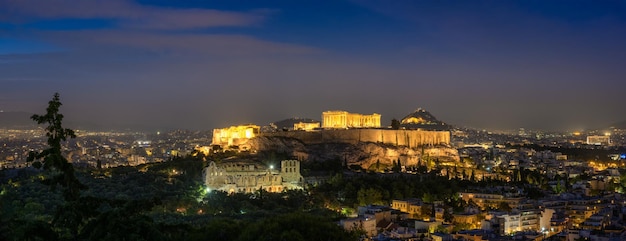 Parthenon temple and amphiteater are ancient architecture at the acropolis athens greece