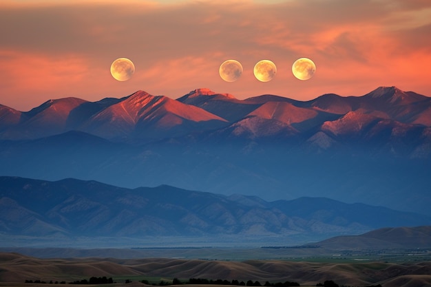 Partial Lunar Eclipse Over a Mountain Range