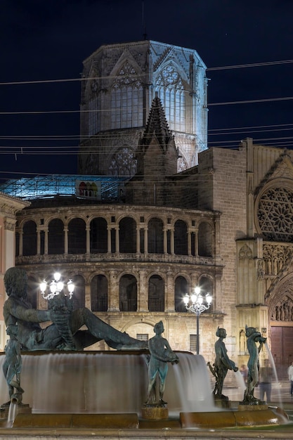 Partial view of the Plaza de la Virgen in Valencia Spain night image