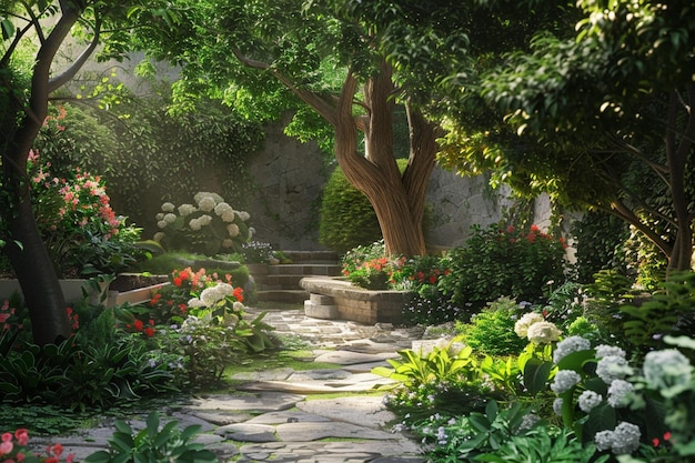 Participate in a calming virtual garden experience generative ai