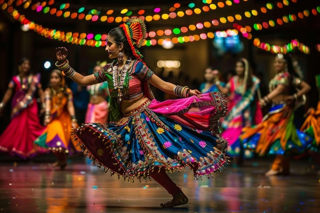 Participate in a colorful Navratri dance festival generative ai