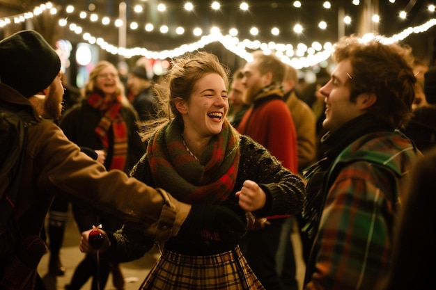 Participating in group dances at Hogmanay street c generative ai