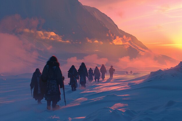 A party of adventurers journeying to the frozen no