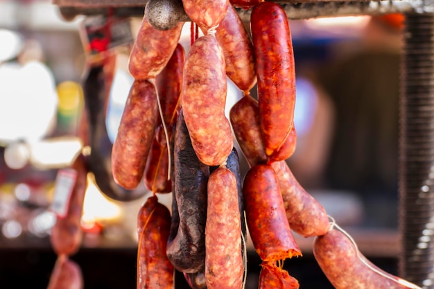 Party, artisan sausages in a medieval fair