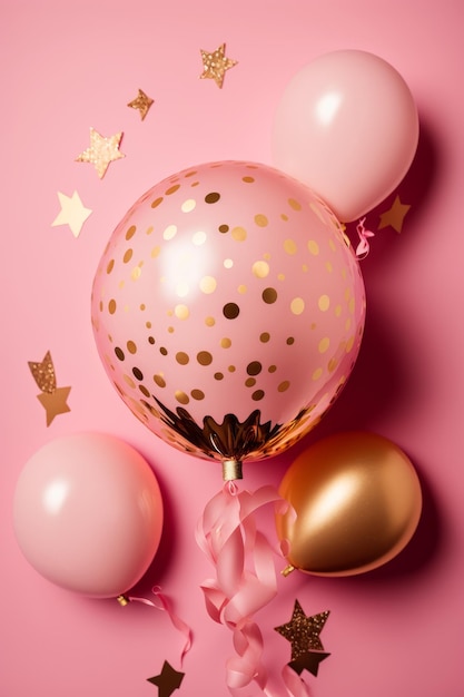 Party balloon pink background with little golden stars Illustrator AI Generative