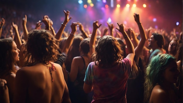 Party crowd silhouettes dancing on nightclub