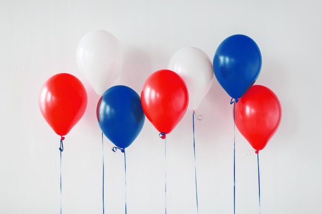 party decoration with red white and blue balloons