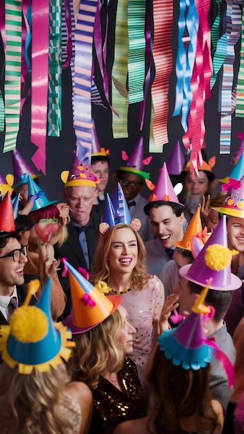 Photo party hats and paper streamer