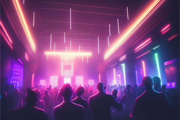 Party people enjoy concert by dancing in nightclub party Created with Generative AI technology