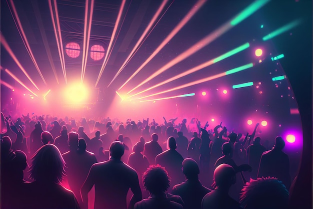 Party people enjoy concert by dancing in nightclub party Created with Generative AI technology