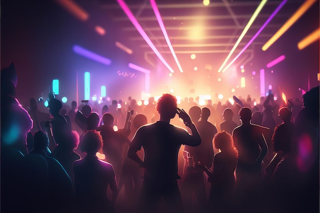 Party people enjoy concert by dancing in nightclub party Created with Generative AI technology