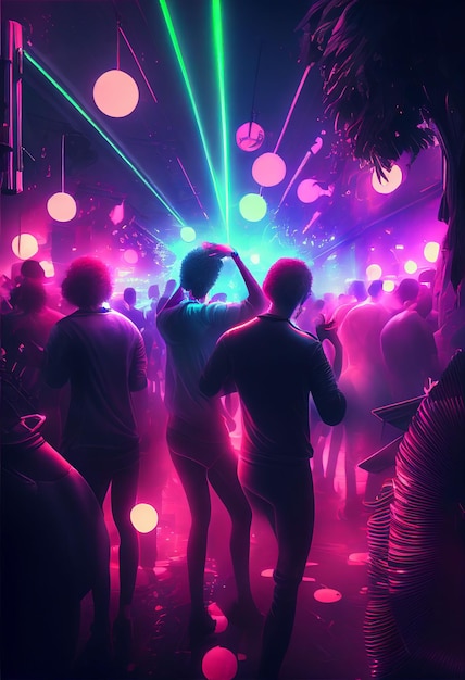 Party people enjoy concert by dancing in nightclub party Created with Generative AI technology