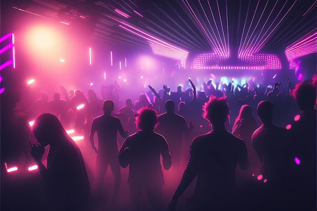 Party people enjoy concert by dancing in nightclub party Created with Generative AI technology