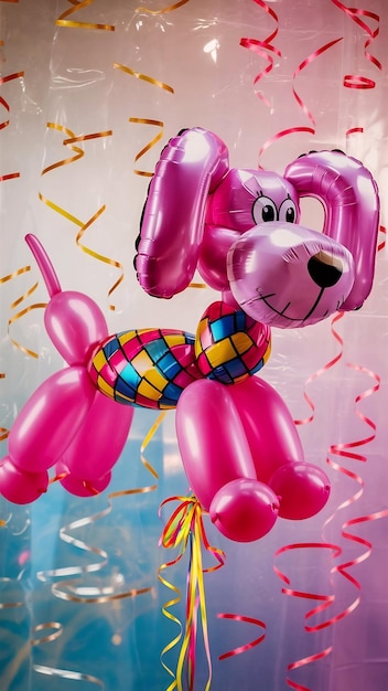 Photo party pink balloon dog full body on transparency background png