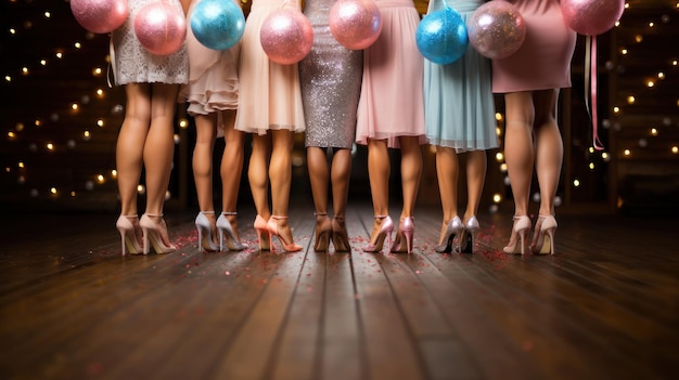 Photo party womens legs in heels with balloons