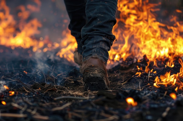 Photo pass fire fearless feet walking through flames on ground braving the heat