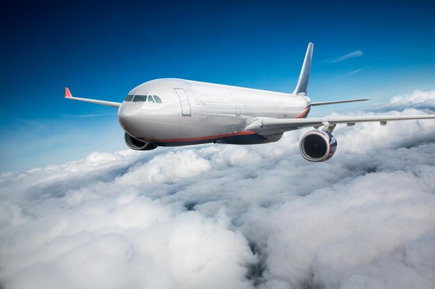 Passenger Airliner flying in the clouds