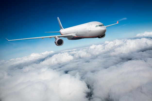 Passenger Airliner flying in the clouds