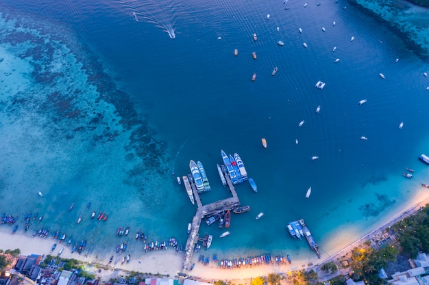 Passenger pier on phi phi island aerial view