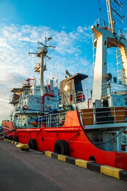 The passenger ship in port selective focus