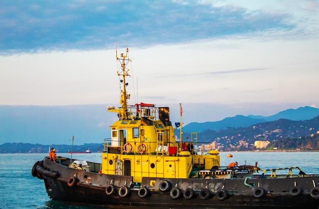 The passenger ship in port selective focus