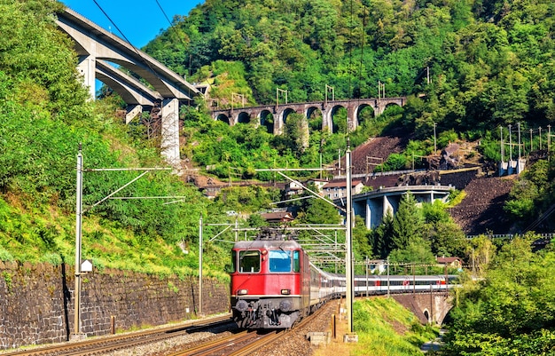 Passenger train at the Gotthard pass in Switzerland