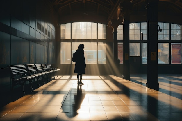 Passenger at train platform for travel Generative AI