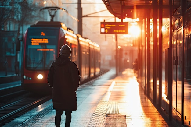 Passenger waiting in the station for the tram