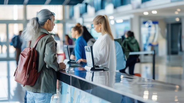 Photo passengers checking in at the airport counter