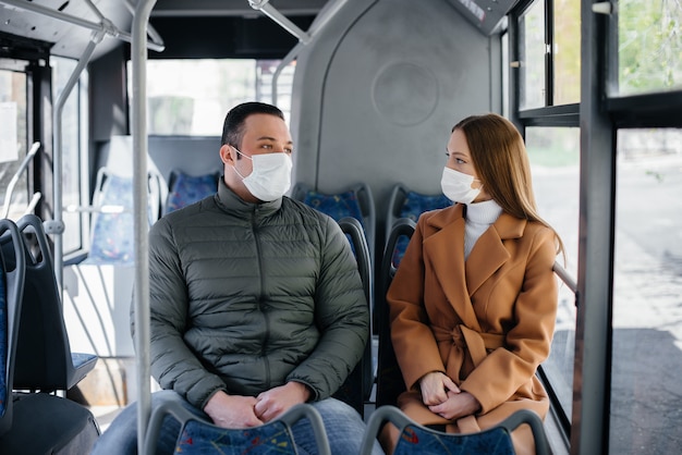 Passengers on public transport during the coronavirus pandemic keep their distance from each other. Protection and prevention covid 19.