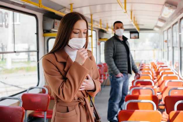 Passengers on public transport during the coronavirus pandemic keep their distance from each other. Protection and prevention covid 19.