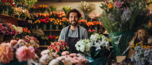 passionate florist surrounded by colorful blooms creating beautiful arrangements with care and creativity