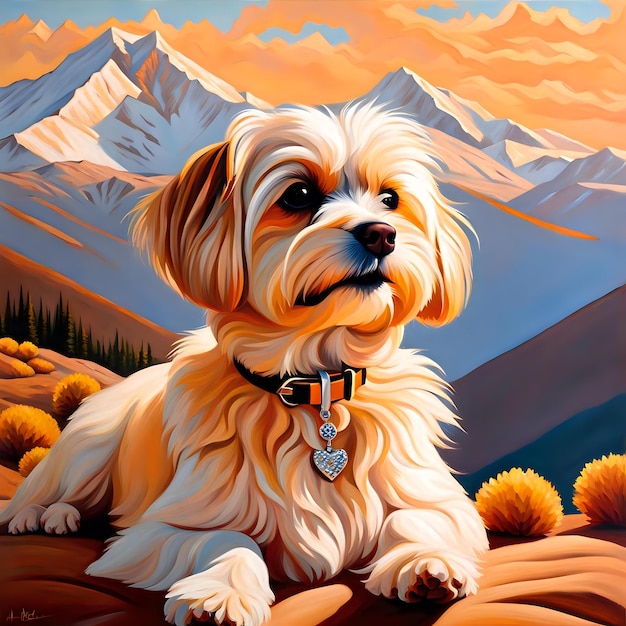 Passionate Maltese with Majestic Mountains Amorous Maltese and Majestic Mountain View