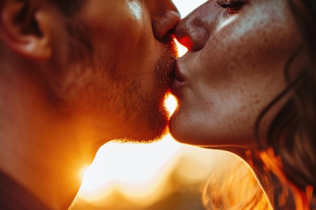 Photo a passionate moment captured as a man and woman share a tender kiss perfect for illustrating love romance or relationships