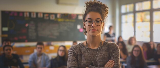 passionate teacher in front of a classroom inspiring students with knowledge and enthusiasm