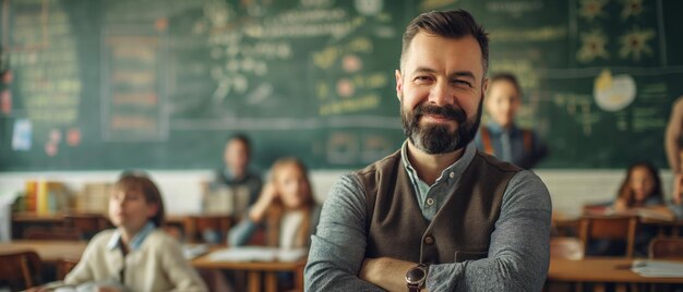 passionate teacher in front of a classroom inspiring students with knowledge and enthusiasm