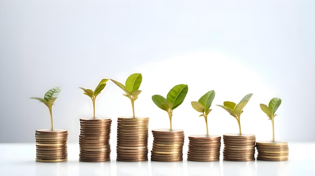 Passive Income illustration A row of coins with plants on top