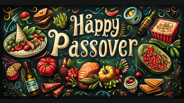 Photo passover foods arranged as happy passover in digital collage wallpaper