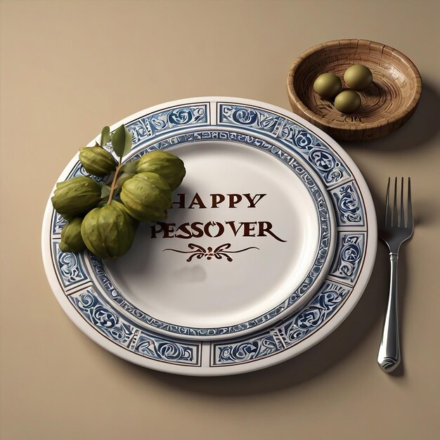 Passover wishes on a colorful plate