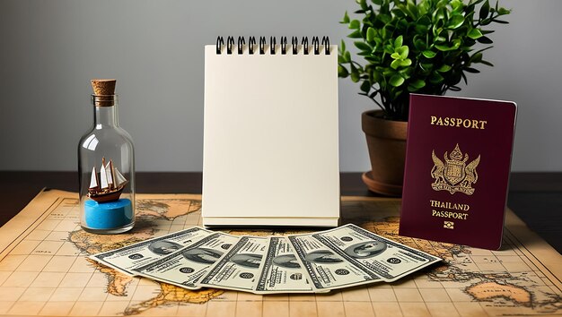 Photo a passport and a passport on a table with a passport and a passport