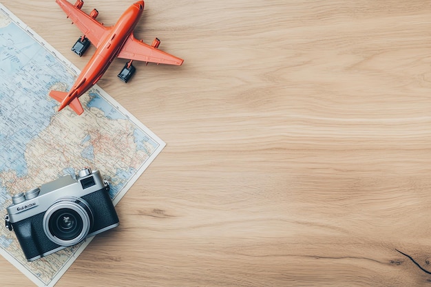 Photo passport with dollar bills leather wallet and globe map on a wooden surface representing travel