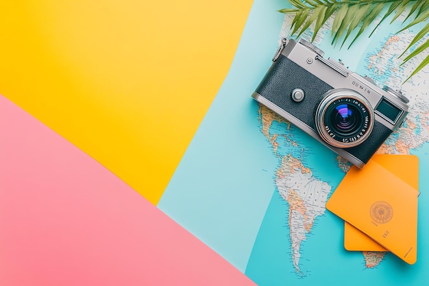 Photo passport with dollar bills leather wallet and globe map on a wooden surface representing travel