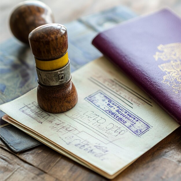 Photo passport with a visa stamp and a work permit application form