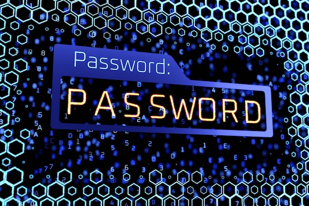 Password protection concept Hacking a password Data security 3D render