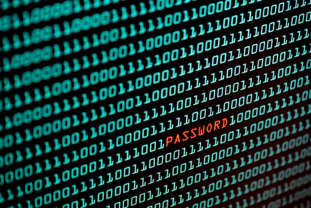 Password text and binary code concept from the desktop screen, selective focus