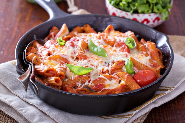 Pasta bake with penne tomatoes and mozarella