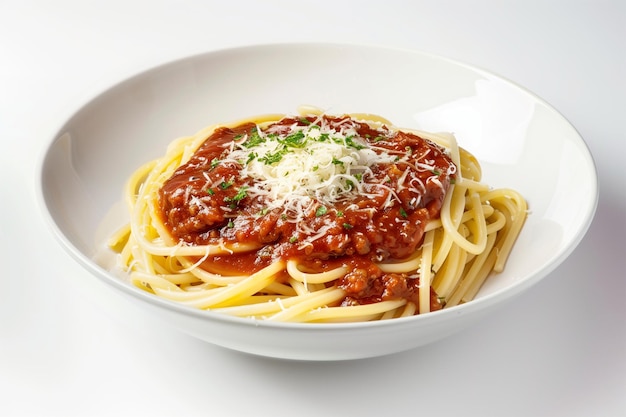 Photo pasta bolognese italian cuisine on a white backdrop